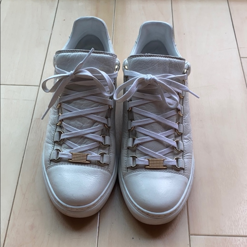 Balenciaga white Arena crinkled leather sneakers